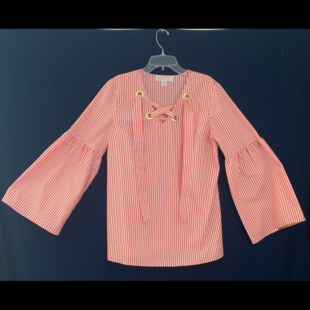 Michael Kors orange-red bell-sleeved blouse - Picture 1 of 4